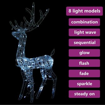 Kerstversiering rendier 140 LED&amp;apos;s koudwit 120 cm acryl 5
