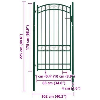 Poort met gebogen bovenkant 100x175 cm staal groen 5
