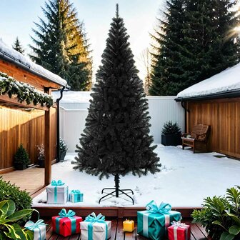 Kunstkerstboom met standaard 210 cm PVC zwart 2