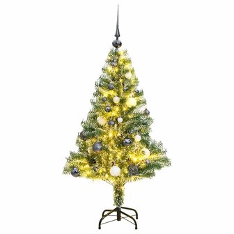 Kunstkerstboom met 150 LED&amp;apos;s kerstballen en sneeuw 120 cm 1