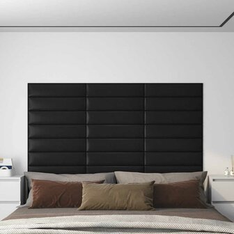 Wandpanelen 12 st 1,08 m&sup2; 60x15 cm kunstleer zwart 1