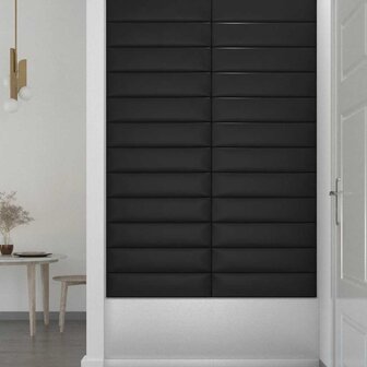 Wandpanelen 12 st 1,08 m&sup2; 60x15 cm kunstleer zwart 4