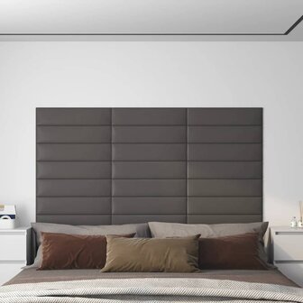 Wandpanelen 12 st 1,08 m&sup2; 60x15 cm kunstleer grijs 1