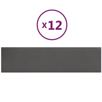 Wandpanelen 12 st 1,08 m&sup2; 60x15 cm kunstleer grijs 2