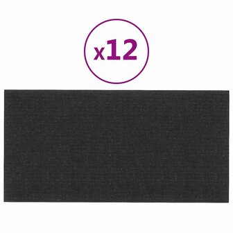 Wandpanelen 12 st 2,16 m&sup2; 60x30 cm stof zwart 2