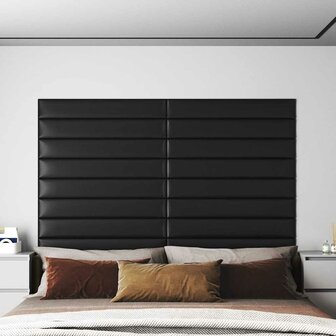 Wandpanelen 12 st 1,62 m&sup2; 90x15 cm kunstleer zwart 1