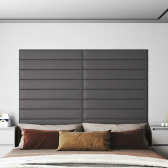 Wandpanelen 12 st 1,62 m&sup2; 90x15 cm kunstleer grijs 1