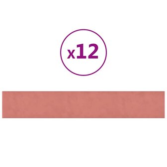 Wandpanelen 12 st 1,62 m&sup2; 90x15 cm fluweel roze 2
