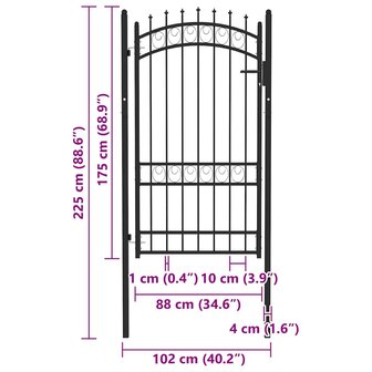 Poort met speerpunten 100x175 cm staal zwart 5