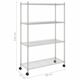 Opbergrek 4-laags met wielen 200 kg 90x35x142 cm chroomkleurig 7