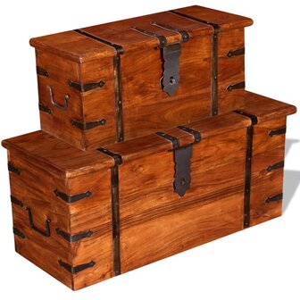 2-delige Opbergkistenset massief hout 2