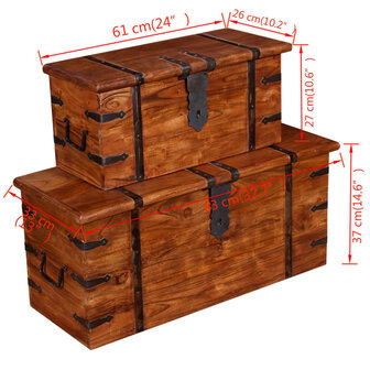 2-delige Opbergkistenset massief hout 8