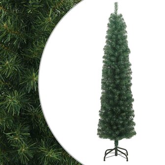 Kunstkerstboom met standaard smal 210 cm PVC groen 1