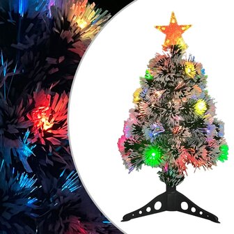 Kunstkerstboom met verlichting 64 cm glasvezel wit en blauw 1