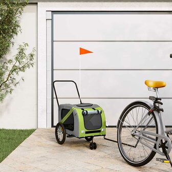 Fietskar voor huisdieren, groen en grijs Oxford-stof en ijzer 1