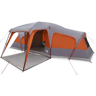 Familietent met verandakoepel 9persoons waterdicht grijs oranje 2