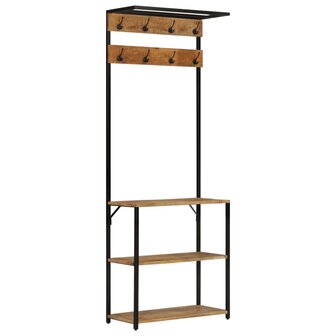 Kapstok met schoenenrek 68x30x182 cm massief ruw mangohout 8