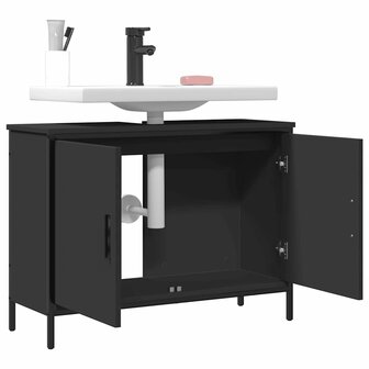 Wastafelkast 80x30x60 cm bewerkt hout zwart 4