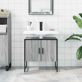 Wastafelkast 60x33x60 cm bewerkt hout grijs sonoma eikenkleurig 3