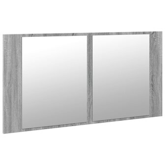 Badkamerkast met spiegel en LED 90x12x45 cm acryl grijs sonoma 6