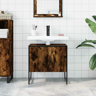 Badkamerkast 60x33x60 cm bewerkt hout gerookt eikenkleurig 3
