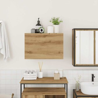 Badkamerwandkast 60x25x40 cm bewerkt hout artisanaal eikenkleur 3