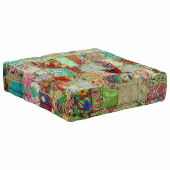 Poef patchwork vierkant handgemaakt 50x50x12 cm katoen groen 5