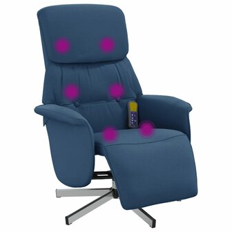 Massagestoel verstelbaar met voetensteun stof blauw 2