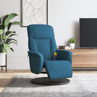 Massagestoel verstelbaar met voetensteun fluweel blauw 1