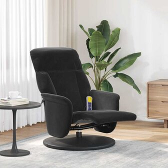 Massagestoel verstelbaar met voetensteun fluweel zwart 1