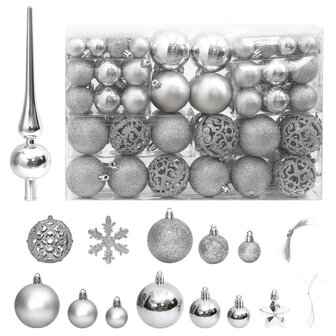 111-delige Kerstballenset polystyreen zilverkleurig 1