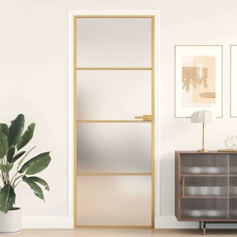 Binnendeur smal 76x201,5 cm gehard glas en aluminium goudkleur 1