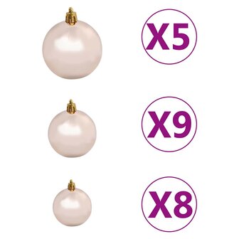 61-delige Kerstballenset met piek en 150 LED&amp;apos;s ros&eacute;goud 9