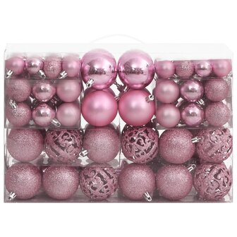 111-delige Kerstballenset polystyreen roze 2