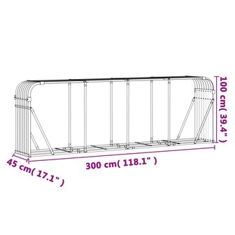 Haardhoutopslag 300x45x100 cm gegalvaniseerd staal houtlook 9