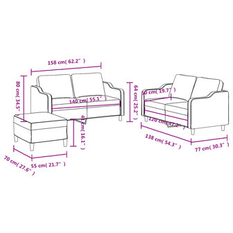3-delige Loungeset met kussens stof lichtgeel 8