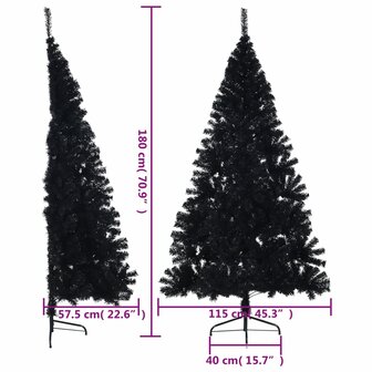 Kunstkerstboom met standaard half 180 cm PVC zwart 9