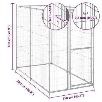 Hondenkennel voor buiten 110x220x180 cm gegalvaniseerd staal 6