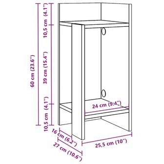 Bijzettafeltje met plank 25,5x27x60 cm gerookt eikenkleurig 9