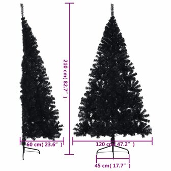 Kunstkerstboom met standaard half 210 cm PVC zwart 9