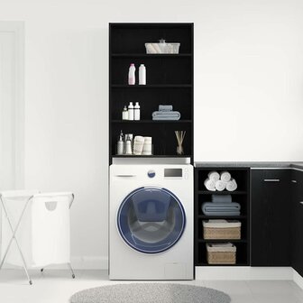 Wasmachinekast Zwart Eiken 64 x 24 x 190 cm 1 x Wasmachinekast 4
