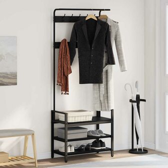 Kapstok met plank Zwart eiken 75 x 34 x 184 cm Bewerkt hout 1