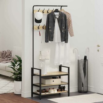 Kapstok met plank Sonoma eiken 75 x 34 x 184 cm Bewerkt hout 4