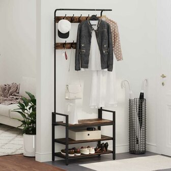 Kapstok met plank Gerookt eiken 75 x 34 x 184 cm Bewerkt hout 4