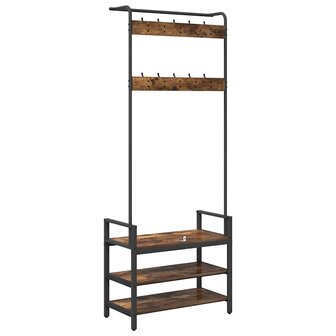 Kapstok met plank Gerookt eiken 75 x 34 x 184 cm Bewerkt hout 7