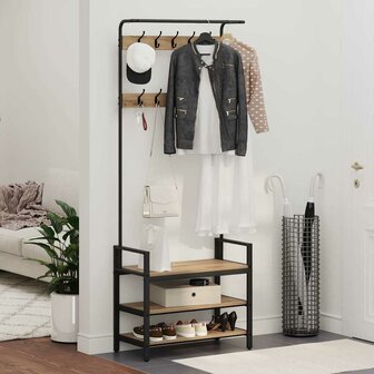 Kapstok artisanaal eikenkleurig 75 x 34 x 184 cm Bewerkt hout 4