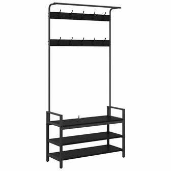 Kapstok met plank Zwart eiken 95 x 34 x 184 cm Bewerkt hout 2