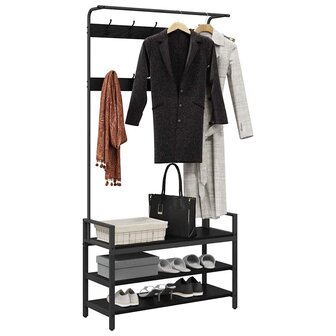 Kapstok met plank Zwart eiken 95 x 34 x 184 cm Bewerkt hout 3