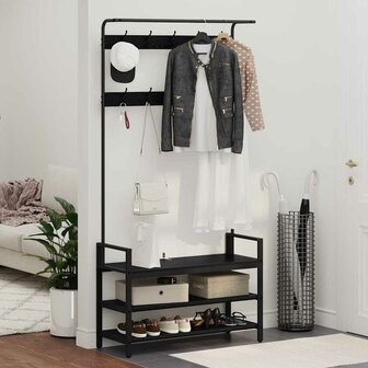 Kapstok met plank Zwart eiken 95 x 34 x 184 cm Bewerkt hout 4