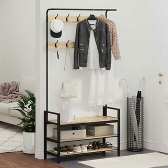 Kapstok met plank Sonoma eiken 95 x 34 x 184 cm Bewerkt hout 4